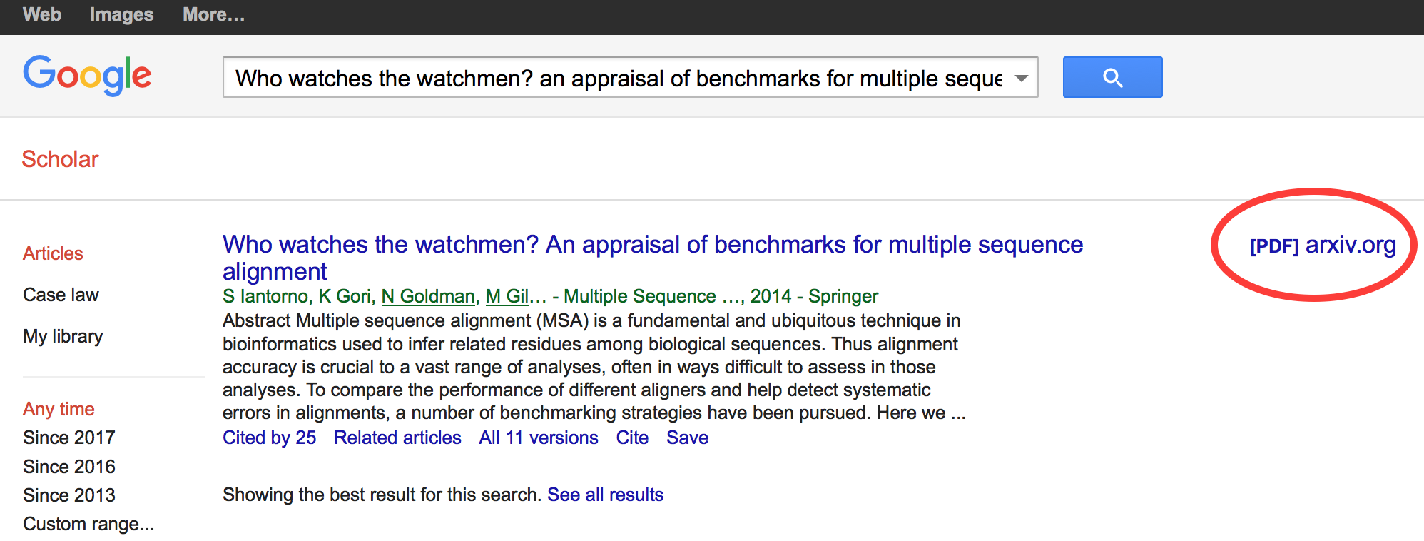 screenshot of google scholar with link in the right margin circled